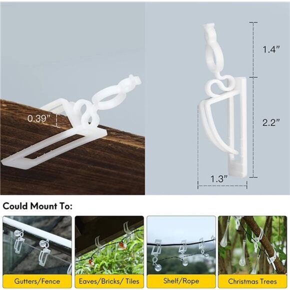 200pcs Holiday Light Clips Christmas Light Hooks, Gutters & Shingle Hooks - Picture 3 of 7